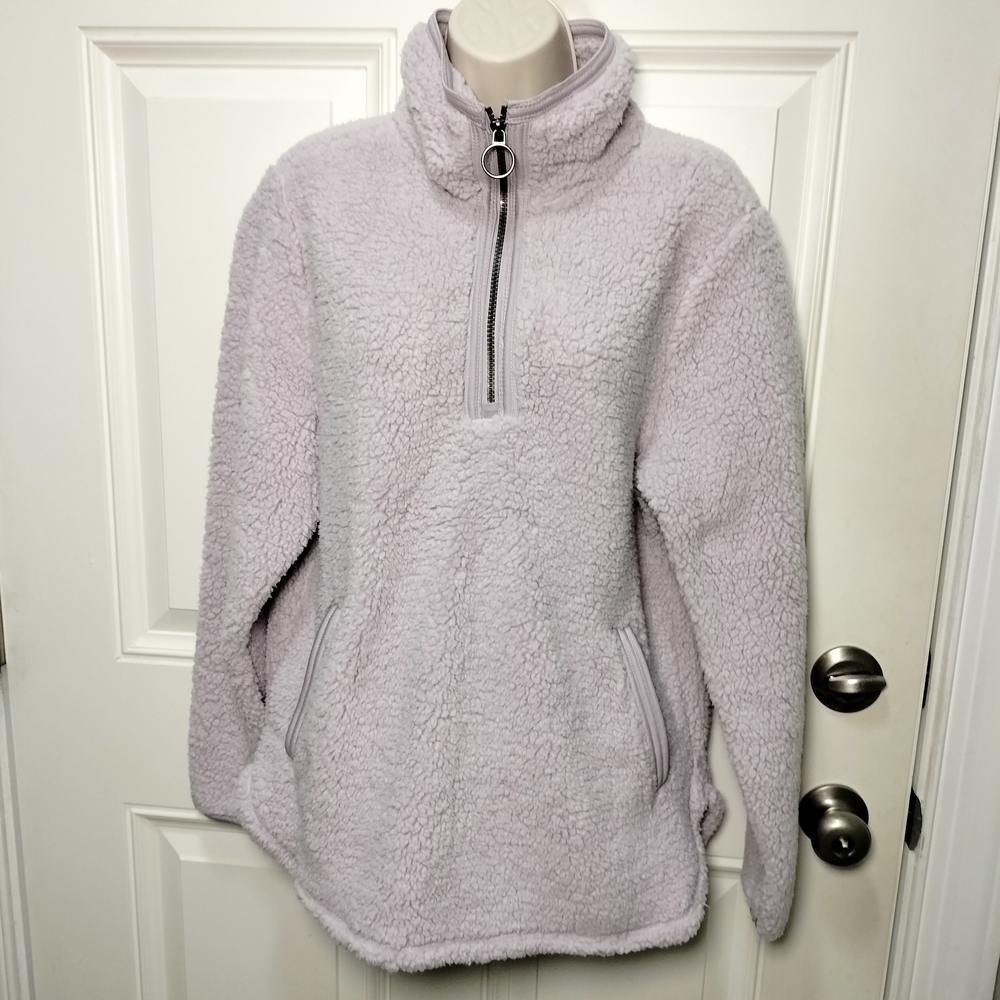 Cozy Sherpa Large Lavender Women's Turtleneck Fleece Pullover